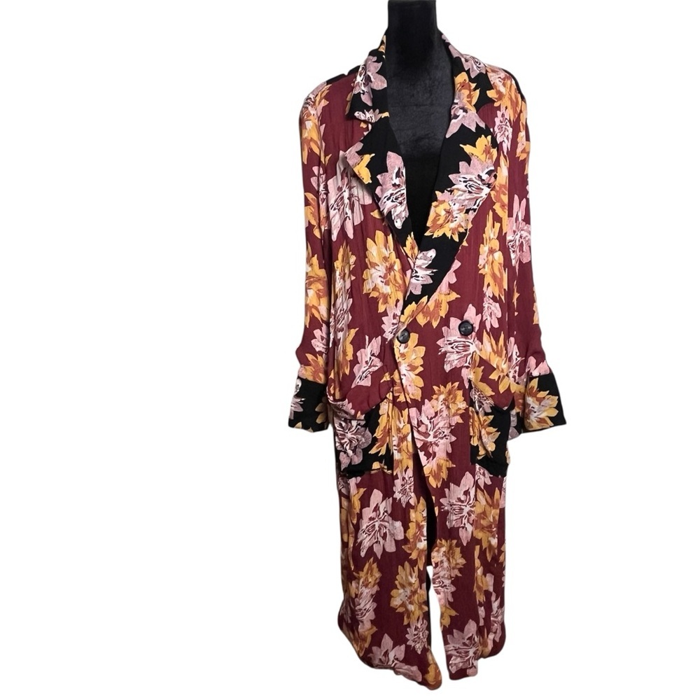 Free People We The Free Niya Floral Print Duster Jacket – Cranberry Combo (M) - Picture 3 of 12